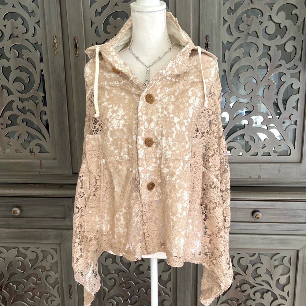 Commes des Garcons beige cream lace poncho cape S